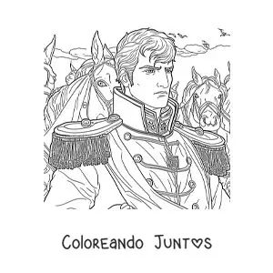 Imagen para colorear de Napoleón Bonaparte en una batalla en estilo realista