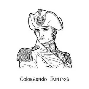 Imagen para colorear de retrato realista de Napoleón Bonaparte con su sombrero