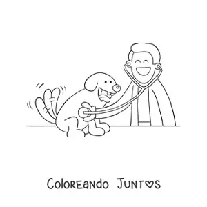 Imagen para colorear de un veterinario animado examinando a un perro