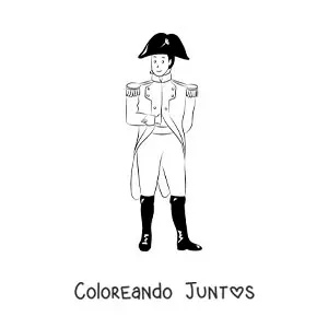 Imagen para colorear de Napoleón Bonaparte animado con su traje de general