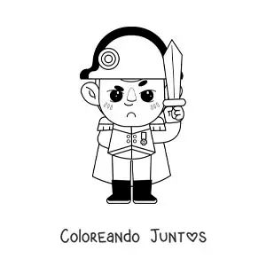 Imagen para colorear de caricatura de Napoleón Bonaparte con su espada