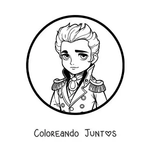 Imagen para colorear de Simón Bolívar kawaii estilo anime