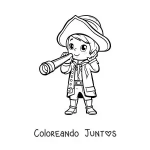 Imagen para colorear de Cristóbal Colón kawaii con un catalejo