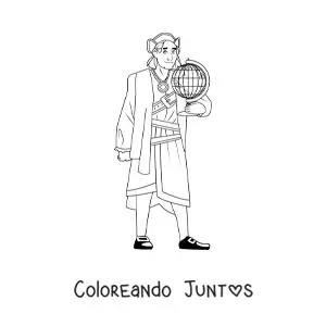 Imagen para colorear de Cristóbal Colón en caricatura con un globo terráqueo