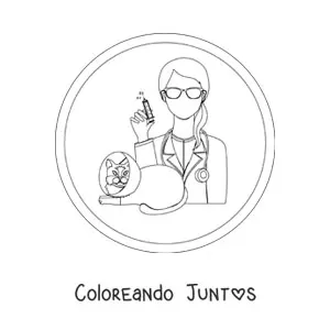 Imagen para colorear de una veterinaria y un gato con collarín
