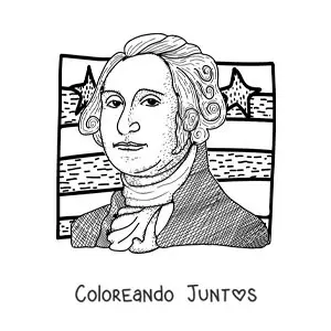 Imagen para colorear de George Washington con la bandera de estados unidos fácil