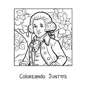 Imagen para colorear de George Washington animado con un árbol de cerezo