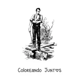 Imagen para colorear de Abraham Lincoln cortando un árbol