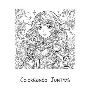 Imagen para colorear de Santa Juana de Arco animada estilo anime