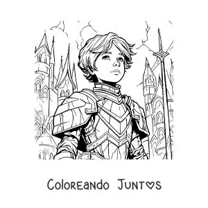 Imagen para colorear de Santa Juana de Arco animada estilo comic en una batalla