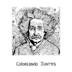 Imagen para colorear de un retrato divertido de Albert Einstein
