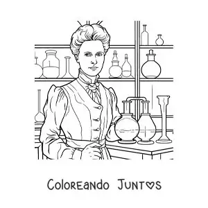 Imagen para colorear de Marie Curie animada en su laboratorio de química