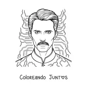 Imagen para colorear de Nikola Tesla con rayos de corriente alterna
