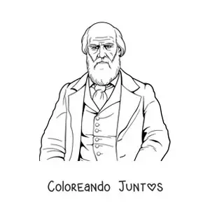 Imagen para colorear de un retrato de Charles Darwin fácil