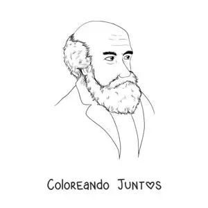 Imagen para colorear de un retrato de Charles Darwin animado