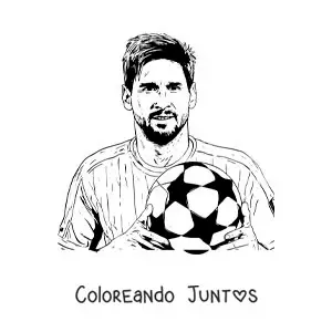 Imagen para colorear de Lionel Messi con un balón de fútbol