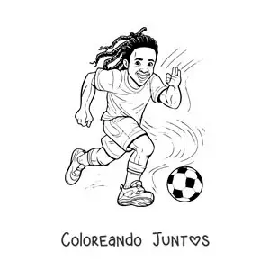 Imagen para colorear de una caricatura fácil de Ronaldinho jugando fútbol