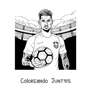 Imagen para colorear de Neymar en un estadio de fútbol sosteniendo un balón