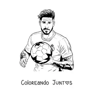 Imagen para colorear de Sergio Ramos con un balón de fútbol