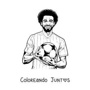 Imagen para colorear de Mohamed Salah animado con un balón de fútbol