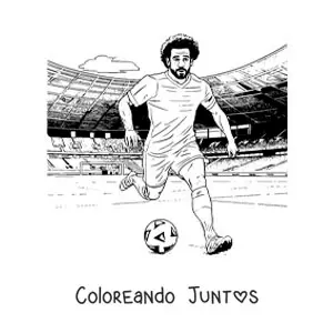 Imagen para colorear de Mohamed Salah jugando fútbol