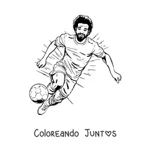 Imagen para colorear de caricatura de Mohamed Salah jugando fútbol