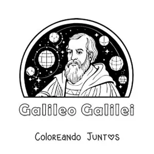 Imagen para colorear de Galileo Galilei con los planetas
