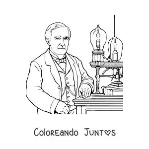Imagen para colorear de el inventor Thomas Edison en su taller