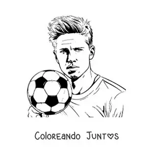 Imagen para colorear de retrato de Kevin De Bruyne con un balón de fútbol en estilo realista