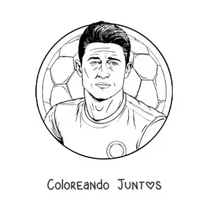 Imagen para colorear de retrato de Robert Lewandowski en estilo realista con un balón de fondo