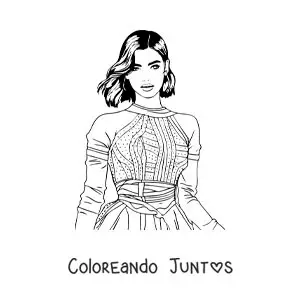 Imagen para colorear de caricatura de Dua Lipa con un vestido