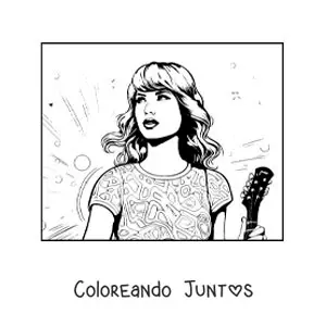 Imagen para colorear de Taylor Swift animada con una guitarra