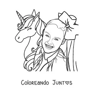 Imagen para colorear de Jojo Siwa con un unicornio