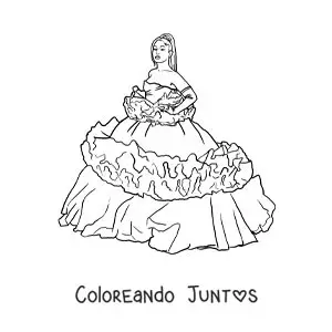 Imagen para colorear de Ariana Grande animada con un hermoso vestido