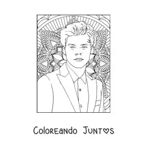 Imagen para colorear de mandala con retrato de Harry Styles