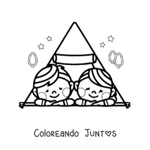 Imagen para colorear de una pareja kawaii en una carpa