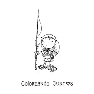 Imagen para colorear de un niño pescador japonés animado