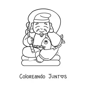 Imagen para colorear de un anciano pescador japonés