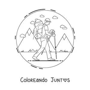 Imagen para colorear de un caminante haciendo senderismo con una mochila