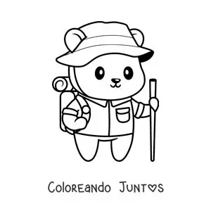 Imagen para colorear de un oso excursionista kawaii