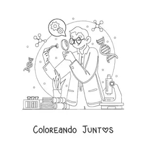 Imagen para colorear de un científico haciendo experimentos