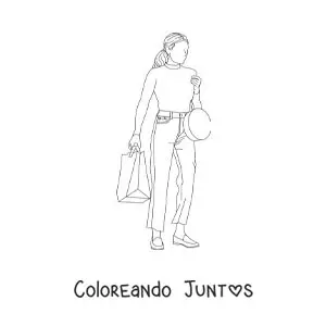Imagen para colorear de la silueta de una mujer con bolsas de ropa