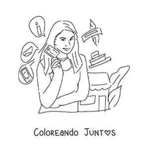 Imagen para colorear de una mujer con su tarjeta de crédito lista para ir de compras