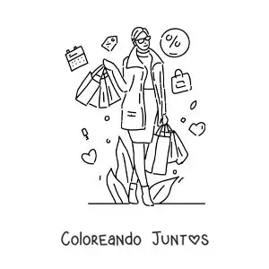 Imagen para colorear de una mujer de compras en temporada de rebajas