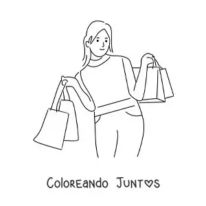 Imagen para colorear de una chica con muchas bolsas de compras