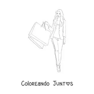 Imagen para colorear de una linda chica de compras