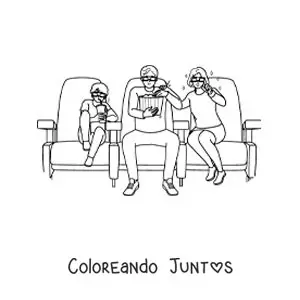 Imagen para colorear de mamá, papá e hijo viendo una película en el cine