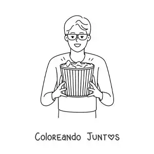 Imagen para colorear de un chico con palomitas de cine