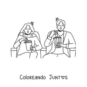 Imagen para colorear de una pareja viendo una película de terror en el cine
