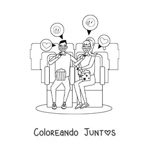 Imagen para colorear de una pareja viendo una película en una cita en el cine